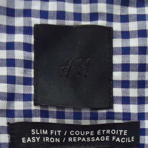 H&M* Men's Long Sleeve Button Down‎ Curved Hem Checkered Dress Shirt~ Size Large - Picture 3 of 12